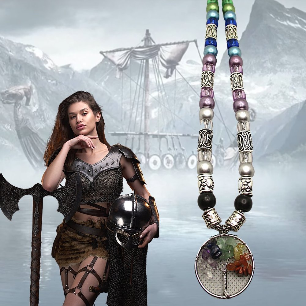 Tree of Life Pendant with Runes Letters Spacers Viking Necklace Surgical Stainle